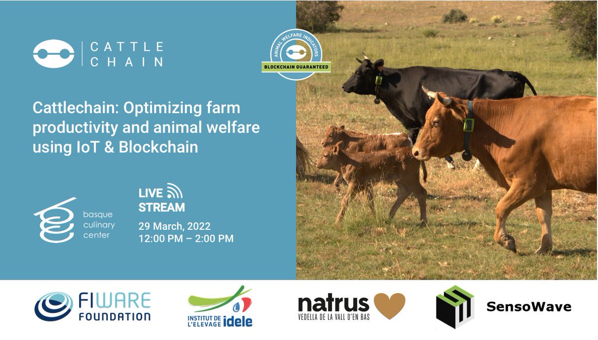 We participates as a partner in the <a href="/cattlechain/">Cattlechain</a> event, aiming to improve farm productivity and animal welfare, using IoT &amp; Blockchain technologies within the open source <a href="/FIWARE/">FIWARE</a>.

Event Registration👉 bit.ly/3JlfM33
Info in our new post blog👉bit.ly/3MXBCM8