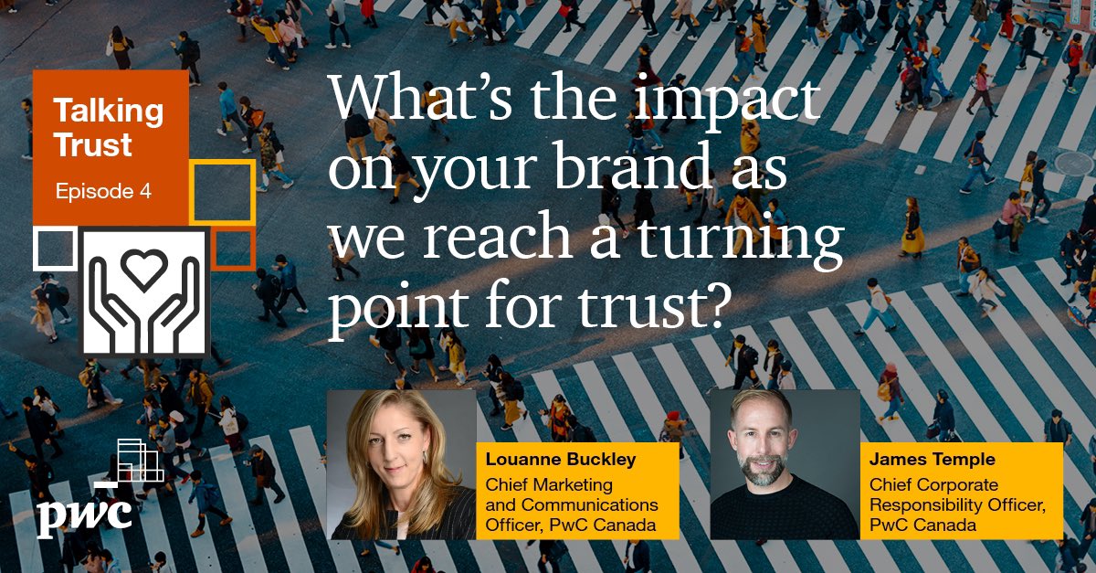 louannebuckley's tweet photo. Trust is highly personal and affects almost every decision we make as humans. #TalkingTrust- @CSRjames and I discuss why #trust has become the currency brands can’t live without, and why #purpose matters. Take a listen. https://t.co/fU2awWqWME #pwc #brand #marketing #comms https://t.co/phcvvj3CT1