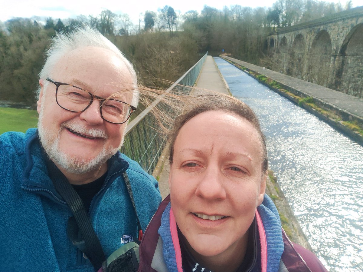 Today we did the "Two Aqueducts Challenge" - Pontcysyllte Aqueduct over the River Dee followed by the Chirk Aqueduct over the River Ceiriog, both aqueducts carrying the Llangollen Canal. It were breezy! Great architecture &amp; engineering. 👍