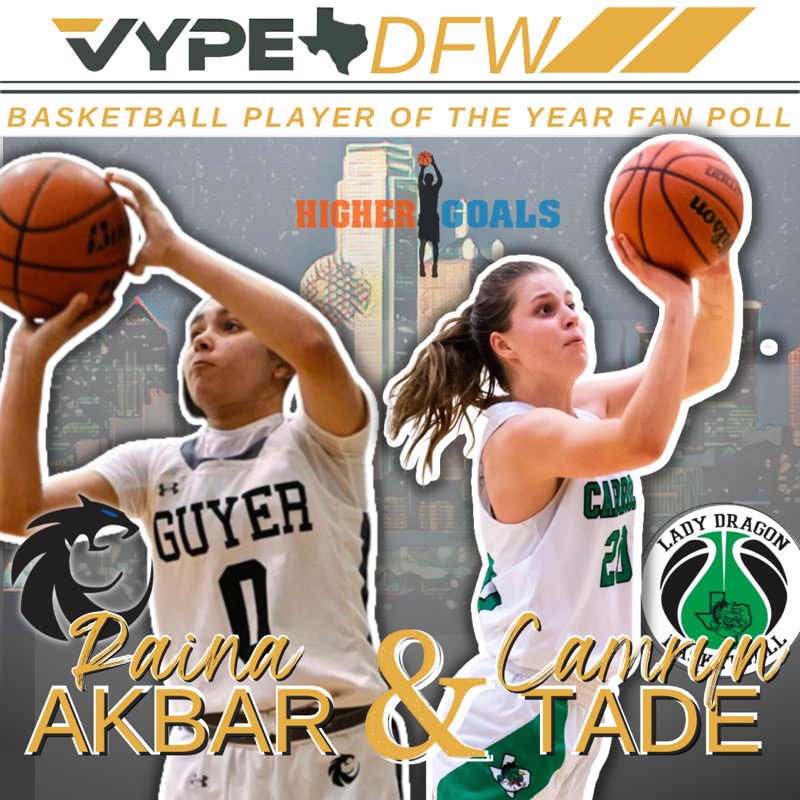 Bigs ups to our girls (2023 Guards) Camryn Tade <a href="/LadyDragonBKB/">Lady Dragon Basketball</a> &amp; Raina Akbar <a href="/DentonGuyerGBB/">Guyer Lady Wildcat Basketball</a> for being nominated as Vype DFW Player of the Year. 

Way to represent yourself, your family, &amp; your program this year. 

BIG TIME LIST to be a part of! 

DEFINITELY #HGProud💙🧡