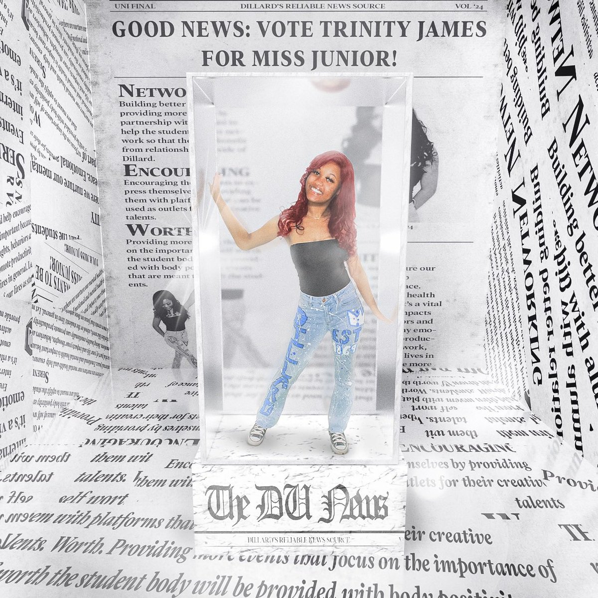 Good morning Bleu Devils! My name is Trinity James and it is my honor to announce that I am running to be your next Miss Junior💙🤍 Be on the lookout this week as I share how I will incorporate Good N.E.W.S on our illustrious campus!