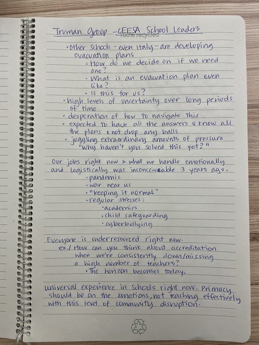 sheilaseiler's tweet photo. Sharing some notes from my @TRUMANgroup meeting with other #CEESA school leaders. Thank you for the activating words, #TrumanGroup. https://t.co/y6lP5Vwadx
