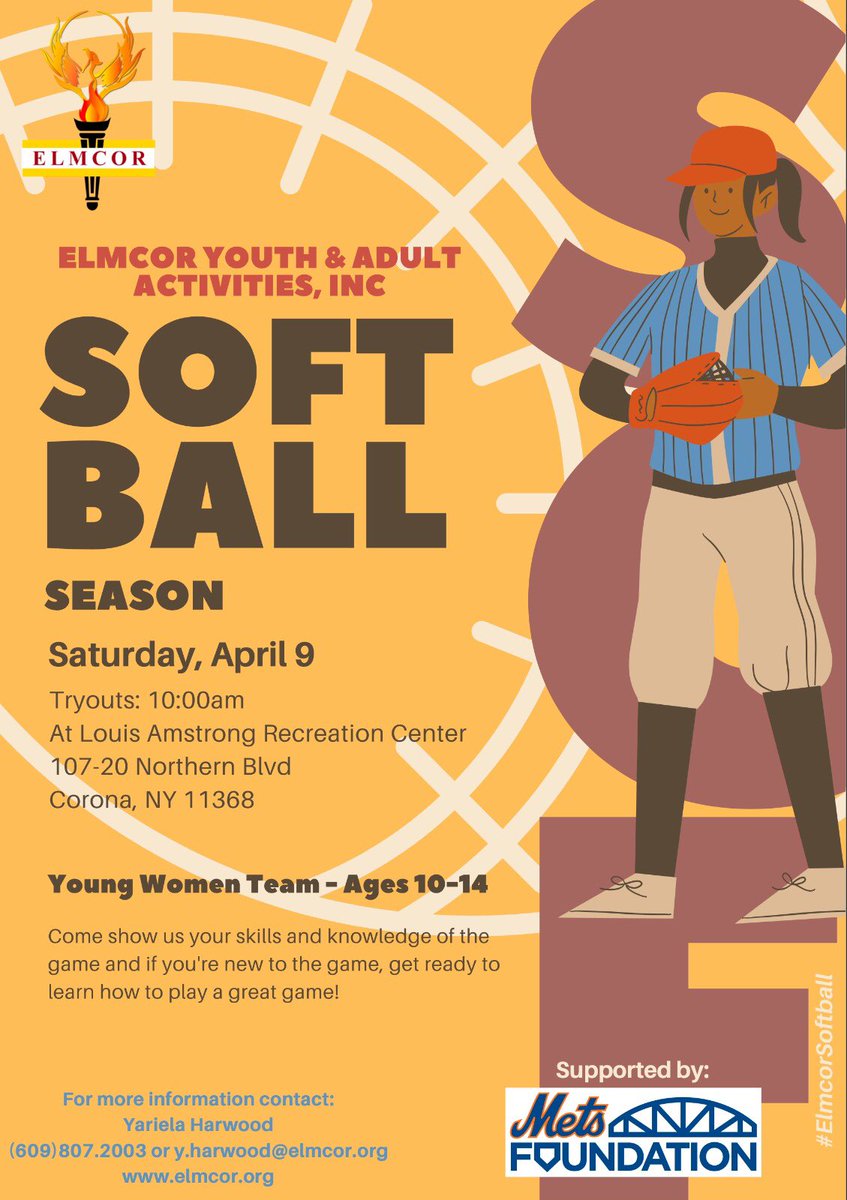 <a href="/AmazinMetsFdn/">Amazin' Mets Foundation</a> Elmcor's Phoenixes Softball season is here! Ages 10 -14. Come join us to learn this great sport or sharpen your skills. Interested? Call for more details. #Elmcor #Amazinmetsfdn #Softball #softballlife #sports #softballgirls #fastpitch #softballseason