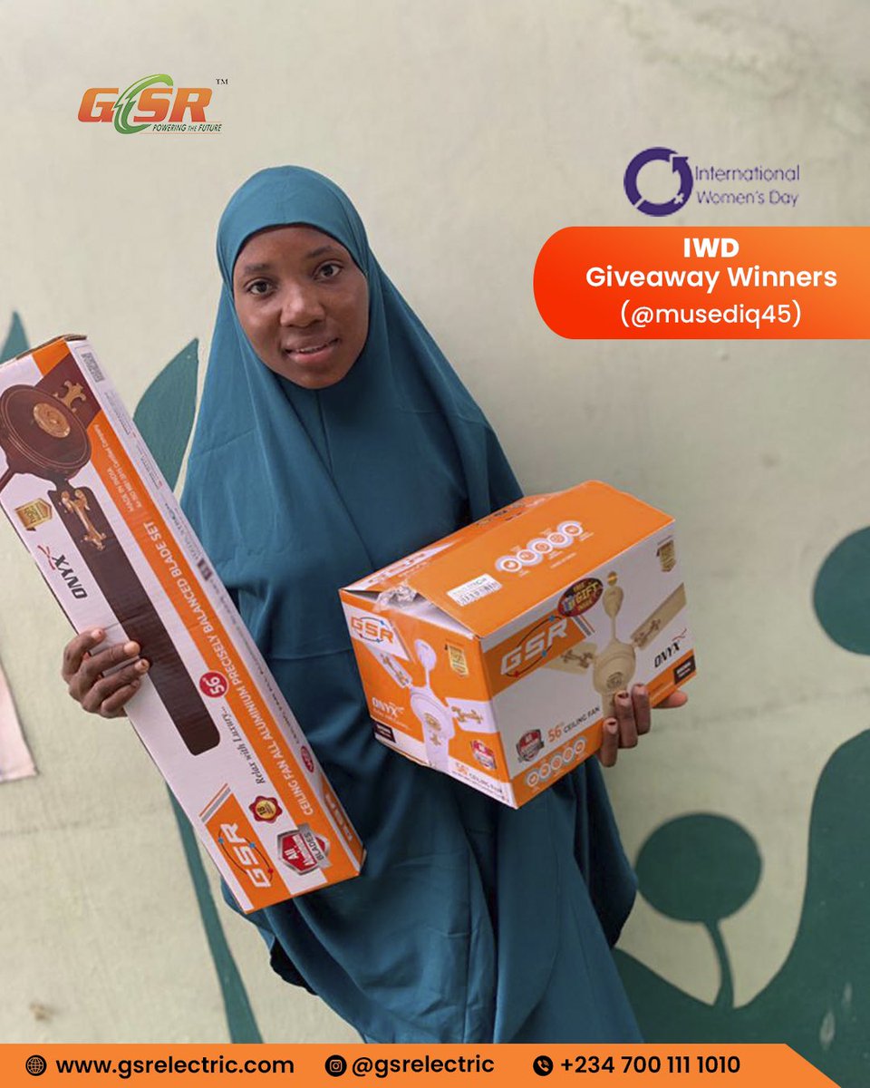 gsrelectric's tweet photo. Our International women’s day giveaway winners
Congratulations and thanks for participating
#gsrelectric
#inverter
#powerbackups
#madefornigerians https://t.co/gqG04VOx2k