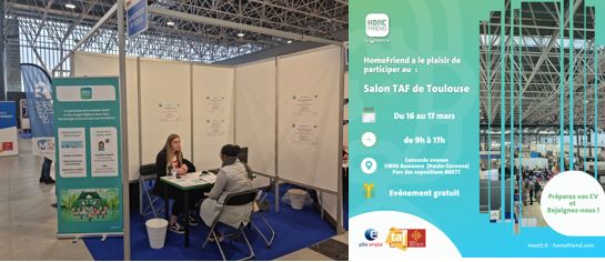 HomeFriendFR's tweet photo. Venez nous rejoindre sur le Stand R77 au salon du TAF de Toulouse ! Le 17 mars jusqu'à 17 heures Salima, assistante RH @homefriend vous reçoit accompagnée de Mathilde qui témoigne de son expérience de #conseillèreclient chez HomeFriend.
#recrutement #toulouse #conseillerclient https://t.co/b5EY8YVOzs
