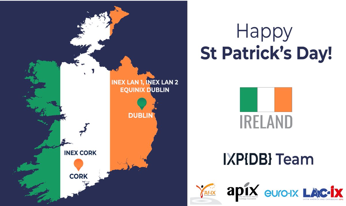 euroix's tweet photo. Happy St Patrick's Day! Today, we celebrate the #IXPs in Ireland. There are 2 organisations - @ComePeerWithMe and @EquinixIE, operating 3 #IXPs in Dublin and Cork. Check out these IXPs and more with the #IXPDB: https://t.co/A4XO4hMRxy
Enjoy the festivities! ๐ป https://t.co/kLZegJskyw