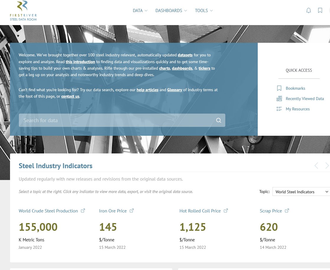 nerdsofsteel's tweet image. Need steel industry data? Explore the First River Steel Data Room - data.first-river.com, #steel, #steeldata, #steelindustry