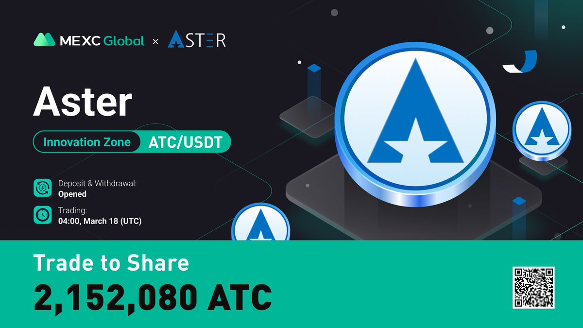 🚀 $ATC/USDT will be listed as a spot trading pair on #MEXCGlobal 

🏆Join the #Aster Trading Contest to grab a share from the 2,152,080 $ATC prize pool 

Details: bit.ly/36sLFYY

💚Sign up: bit.ly/3uemwLl

#MEXCListing #Fintech