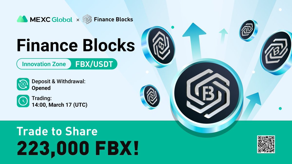 🚀 $FBX/USDT will be listed as a spot trading pair on #MEXCGlobal 

🏆Join the <a href="/FinanceBlocks/">FBX by KXCO</a> Trading Contest to grab a share from the 223,000 $FBX prize pool 

Details: bit.ly/369moD7

💚Sign up: bit.ly/3uemwLl

#FinanceBlocks #MEXCListing
