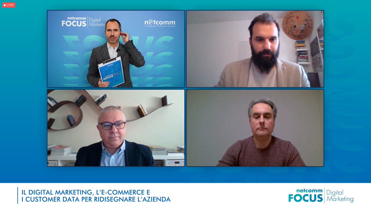 ConsNetcomm's tweet photo. Nella Roundtable di chiusura della sessione mattutina, moderata da Giulio Finzi, Senior Advisor di Netcomm si parlerà di Digital Marketing, e-commerce e Customer Data per ridisegnare l’azienda con #Samsung #Gioosto e #Aosom
👉VAI alla Diretta
https://t.co/k8ZkPZCu7r
#NetcommFocus https://t.co/jFvE13K3Ag