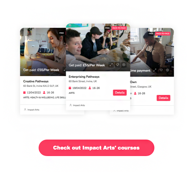 Spotlight on: <a href="/impact_arts/">Impact Arts</a> 

Impact Arts deliver a wide range of arts-focused programmes for young people across Scotland.

Browse Impact Arts' employability programmes and make a referral directly through our one-stop shop: lnkd.in/esMgS72B