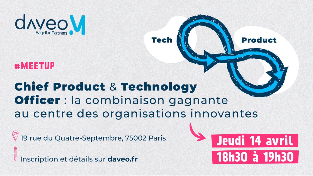 [Meetup] Rejoignez-nous le jeudi 14 avril à partir de 18h30 pour notre webinar "Chief Product &amp; Technology Officier : la combinaison gagnante des entreprises innovantes"😉
Par ici pour vous inscrire : daveo.fr/inscription-we…