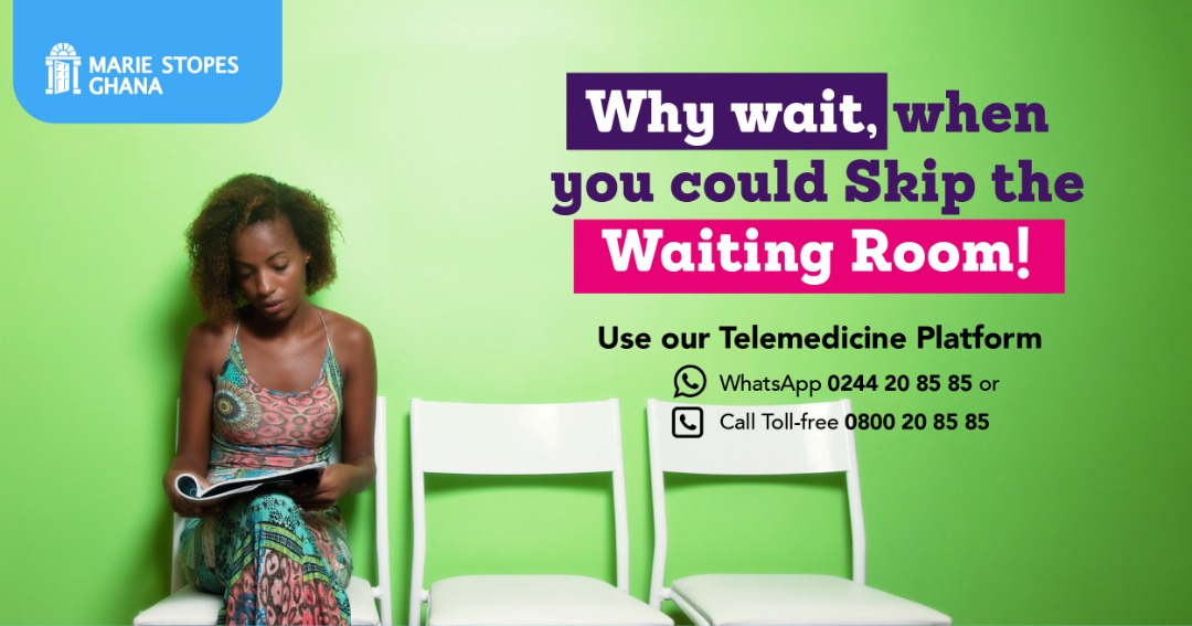 MarieStopes_Gh's tweet photo. Skip the waiting room!
@MarieStopes_Gh now brings the service to you.
Here's how to request for a service:
1. Call 0800 20 8585(Toll Free) or WhatsApp 0244 20 8585
2. Request for a telemedicine service (Pregnancy Crisis Management or Contraceptive Service)
See trail tweet: https://t.co/jBFJeNTs37