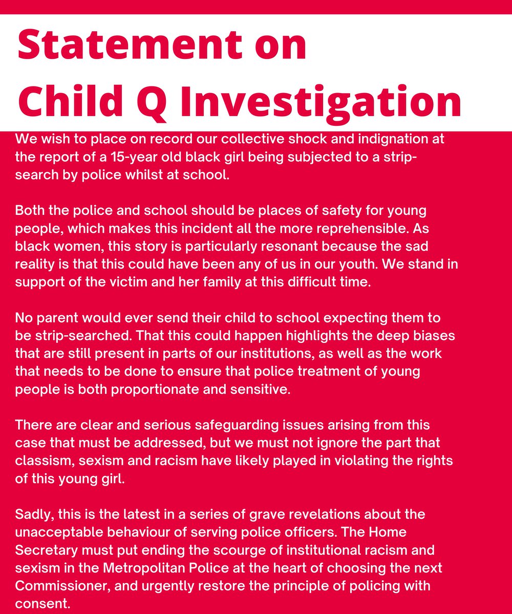 A statement from us  <a href="/HackneyAbbott/">Diane Abbott</a> <a href="/MarshadeCordova/">Marsha de Cordova</a> <a href="/DawnButlerBrent/">Dawn Butler ✊🏾💙</a> <a href="/KateOsamor/">Kate Osamor MP</a> <a href="/KimJohnsonMP/">Kim Johnson</a> <a href="/BellRibeiroAddy/">Bell Ribeiro-Addy MP</a>