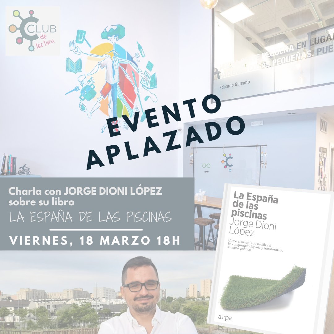 concilyando's tweet photo. EVENTO APLAZADO.
Debido a la imposibilidad de asistir a varias personas del Club y lo interesante del tema que nos plantea @jorgedioni  en su ensayo #laespañadelaspiscinas hemos decidido aplazar el encuentro que iba a tener lugar este viernes, con idea de encajar una fecha mejor. https://t.co/rd1beFrrlW
