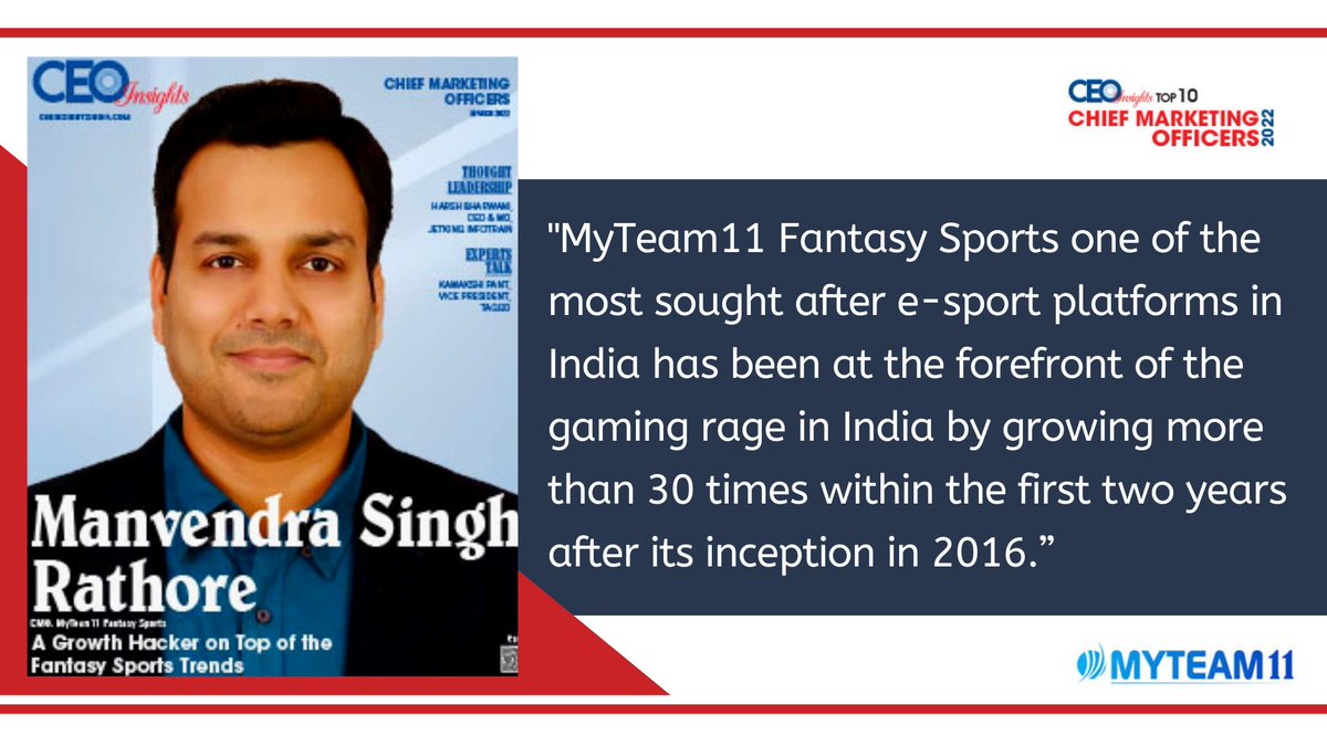 Manvendra Singh Rathore, Chief Marketing Officer, @MyTeam_11 has been ...