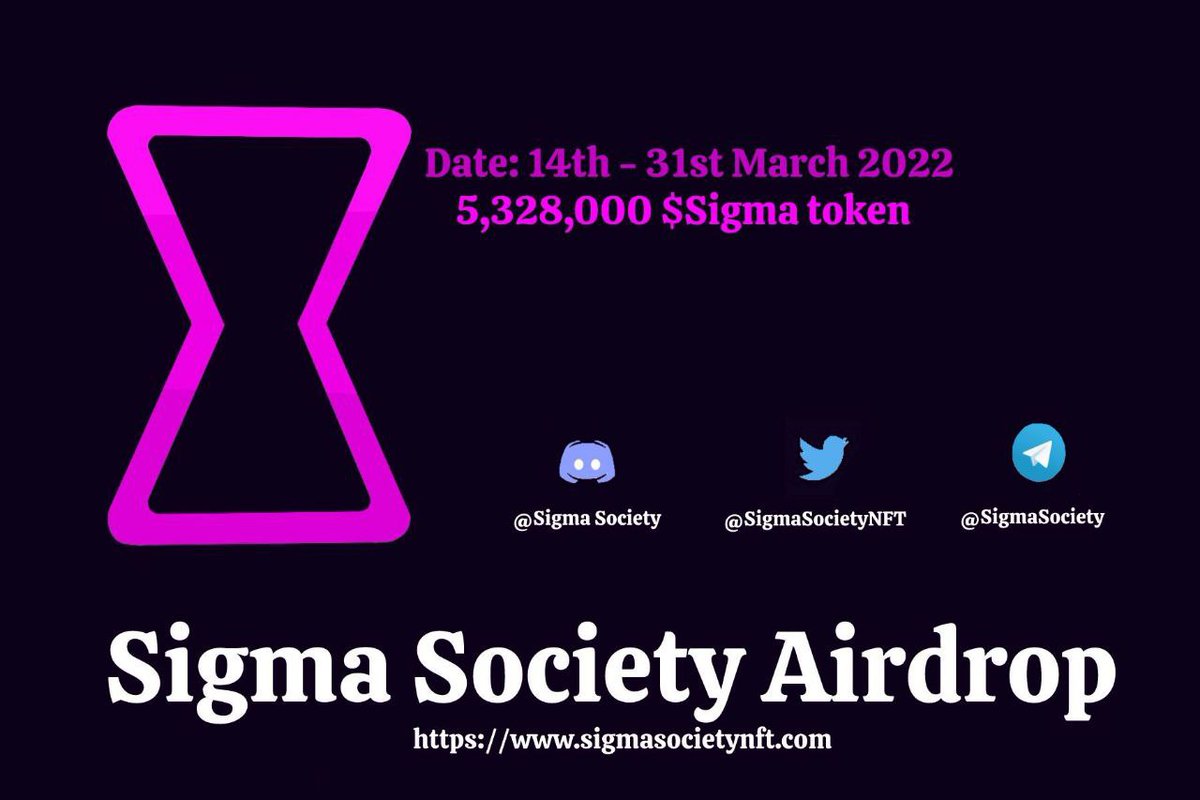 New Airdrop: Sigma Society 
Reward: 53,280 Sigma
Distribution date: 31 March

1) Follow <a href="/AirdropPharaoh/">Airdrop Pharaoh 🪂</a> with 🔔
2) RT + Tag 3 friends 
3) Complete all tasks of the airdrop
t.me/SigmaSociety_A…

- You will get 13,320 $Sigma for each referral

#airdroppharaoh #airdrop