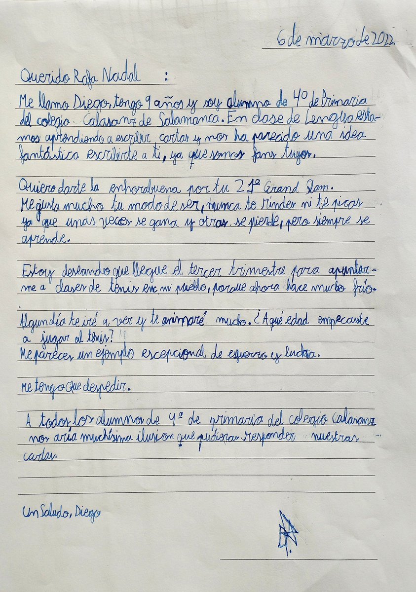 rnadalacademy's tweet photo. En el cole @CalasanzSA nos han dado permiso para enseñaros estas cartas y dibujos que los alumnos han enviado a @RafaelNadal 😍 ¡Muchas gracias chicos! 😊 https://t.co/AmCsj1pW3B