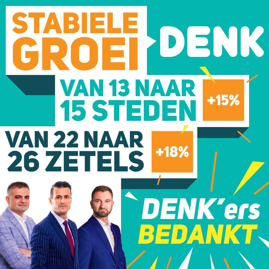 DENK heeft dankzij JOUW stem een stabiele groei laten zien deze gemeenteraadsverkiezingen en is tot meer gemeenteraden doorgedrongen.  Dank je wel! We will deliver! #DENKvooriedereen