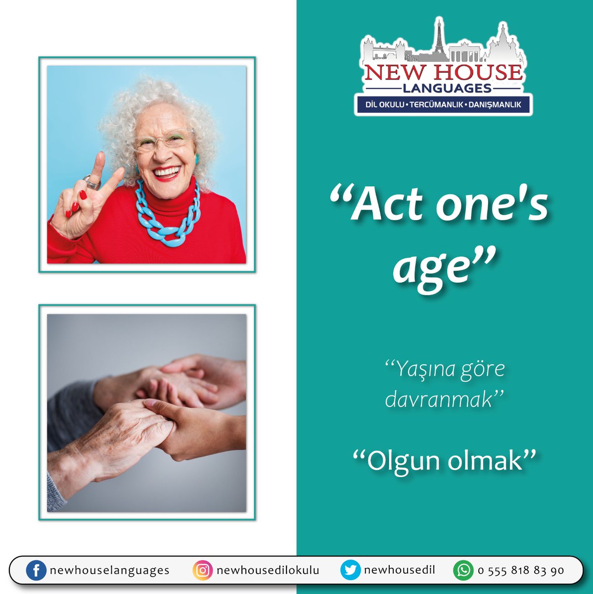 newhousedil's tweet photo. “Yaşına göre davranmak”
deyiminin ingilizcedeki karşılığı,
“Act's one's age” şeklindedir. 👩🏻‍🦳

Örnek verecek olursak;

Stop being childish and act your age.
(Çocukça davranmayı bırak ve yaşına göre davran.) https://t.co/SgBybmXn1t