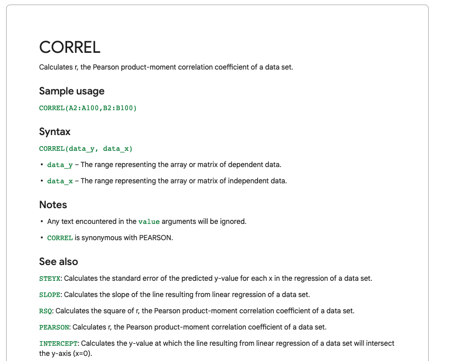 jamesaphoenix12's tweet photo. Here's another tip on variable correlation 👍 

CORREL - https://t.co/oIyDjlos6Q

#protip #excel #gsheets #variablecorrelation #vexpower https://t.co/531vR7nvz7