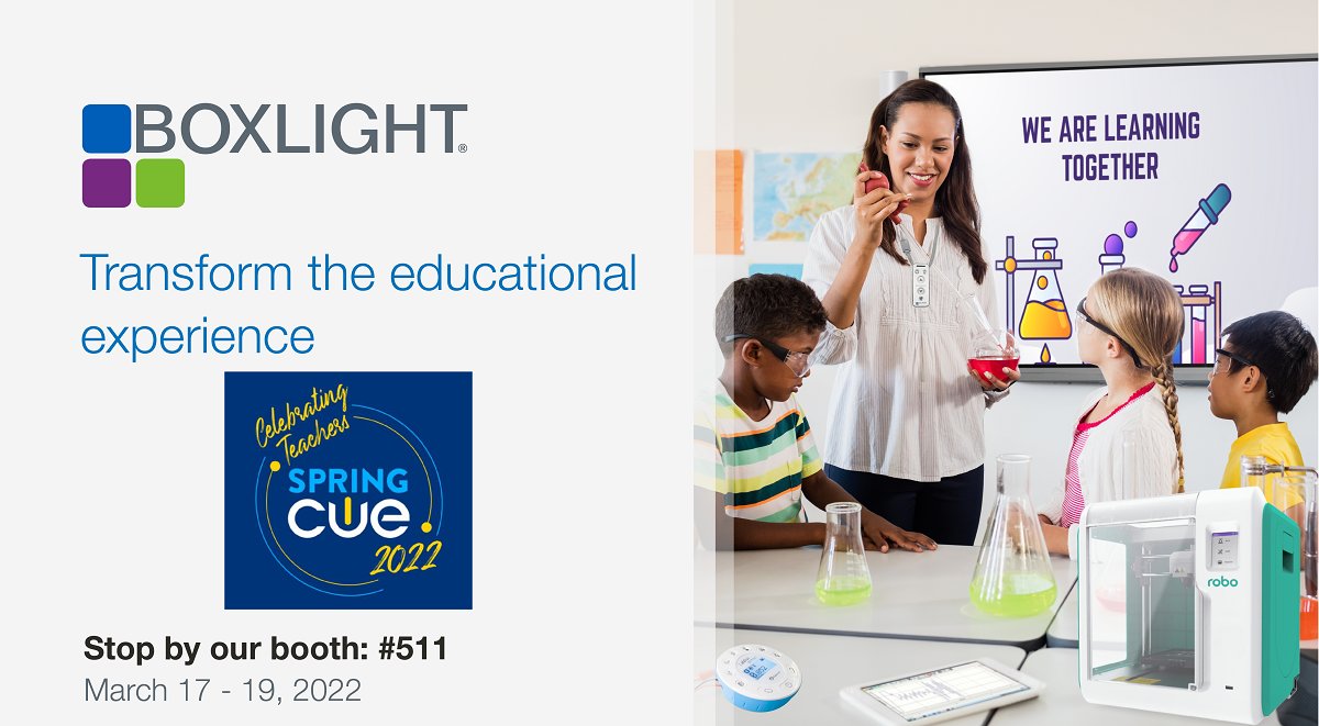 If you're at #CUE22, look for #TeamBoxlight - booth 511! We're showing off our amazing #STEM solutions and tools for #interactivelearning. Register here: hubs.la/Q0169zS-0 #CUE #CUE2022 #SpringCUE #interactivedisplays #STEMed #edtech @mimioSTEM