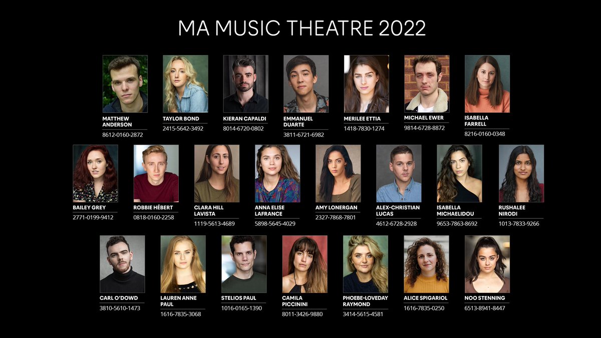 Wishing the very best to our 2022 MA Music Theatre students for their online industry showcase today at 1.00pm!