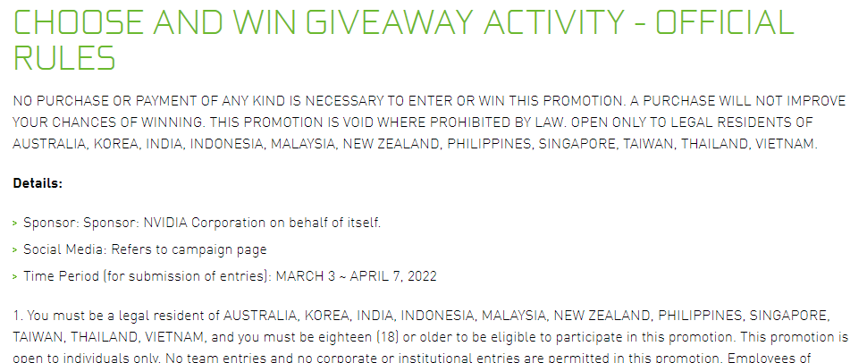 HongKongJohn's tweet photo. Hi @NVIDIA, is there a reason you're running your "GeForce Choose and Win" competition globally, including pre-populating UK for me (thanks), when your Terms and Conditions state you must be resident of 11 specific APAC countries?

Seems like wasted marketing spend to me. 🤔 https://t.co/DGCbvhtm7w
