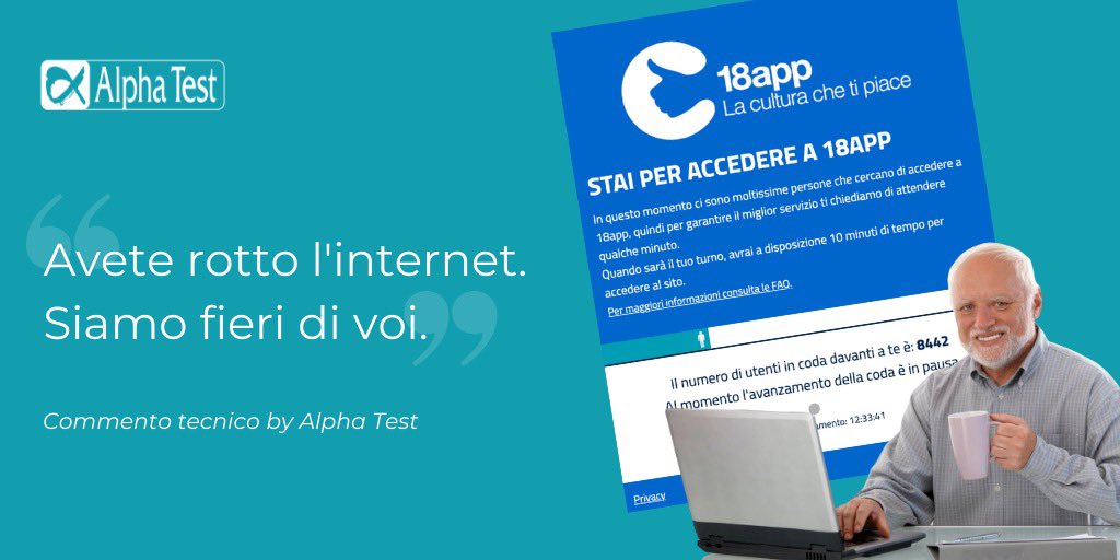 alpha_test's tweet image. Avevamo detto rompete l’internet, ma manco a fa’ così però! 
#18app