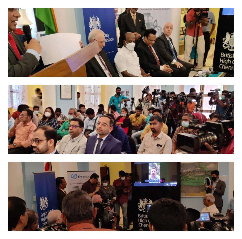 Massive turnout and interest at the launch of @FreehandSurgeon @ukinchennai with the hon Health Minister of TN @Subramanian_ma inaugurating the first ever freehand robotics in India. #tamilnadufirst @UKinIndia