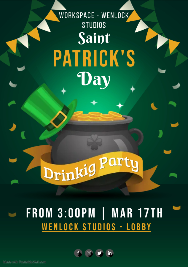 WSWenlock_'s tweet photo. Happy Saint Patrick's Day☘️ Let's raise a toast to celebrate it today @WSWenlock_ 

#SaintPatrickDay2022 #Workspace #partytime https://t.co/2Tb964548a