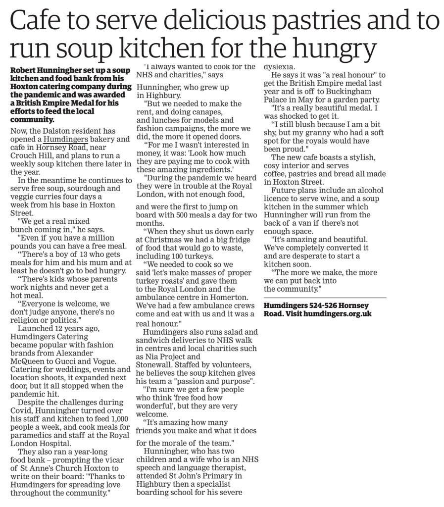 Thank you so much @HamandHigh for featuring us!🥰 #londonsoupkitchen #endfoodpoverty #humdingerscatering #N1 #hackney #hoxton #humdingers #catering #bakery #soupkitchen #londoncatering #londonevents #eventplanner #eventcatering #londoncafes #hornsey #hornseylondon #crouchend