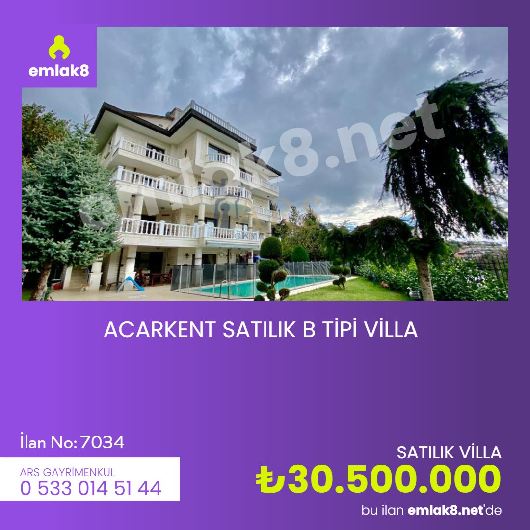 Acarkent Satılık B Tipi Villa
Fiyat: 30,500,000 TL
İlan No : 7034
Emlak Ofisi : @realtyworldars 
emlak8.net
Aradığın evi bul.
#emlak #emlak8 #satılık #kiralık #daire #ev #yapı #satılıkdaire #kiralıkdaire #kiralıkdükkan