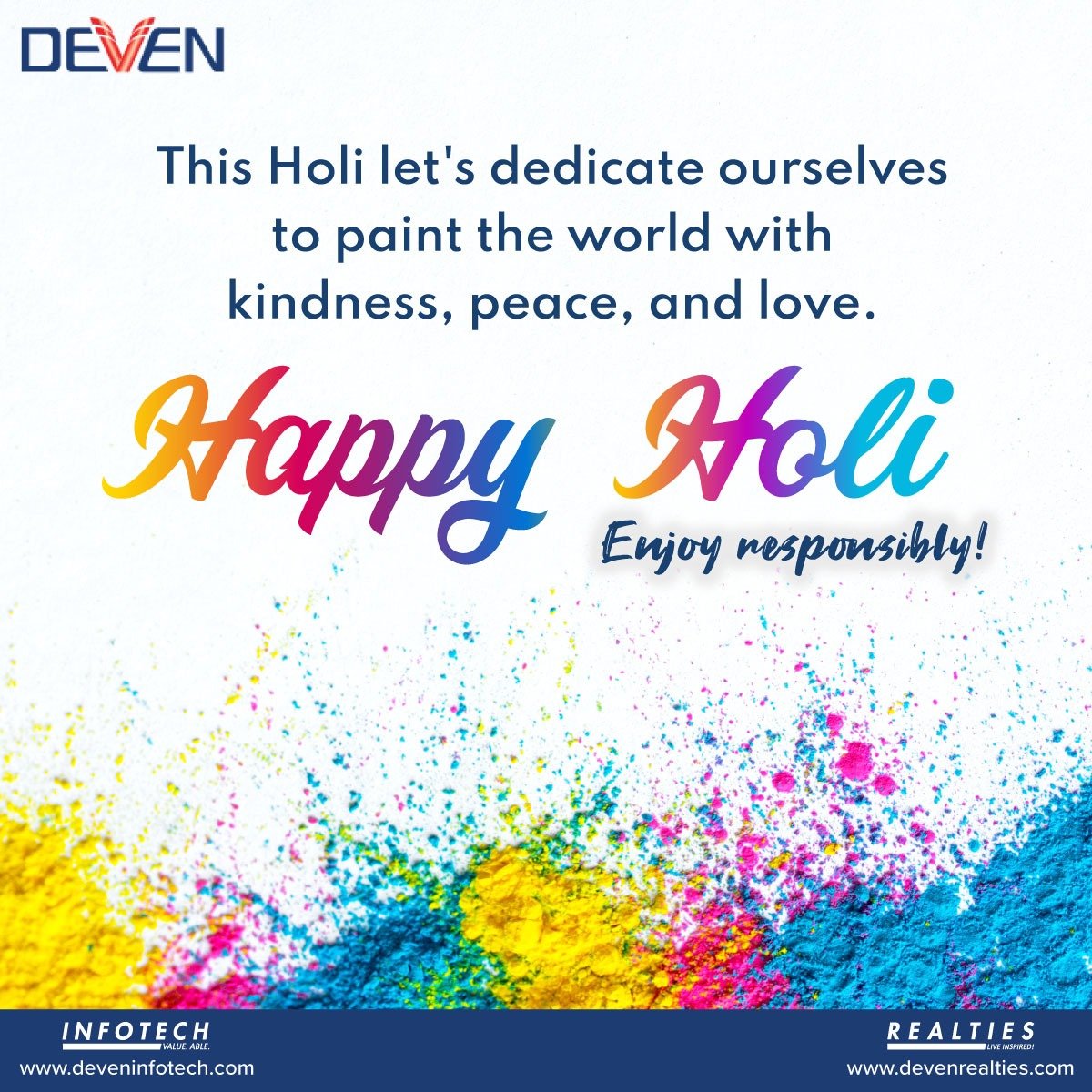 DevenInfoTech's tweet photo. Happy Holi from team Deven! 
... 
#deven #holi #happyholi #india #holifestival #festival #love #colors https://t.co/ac79jt66md