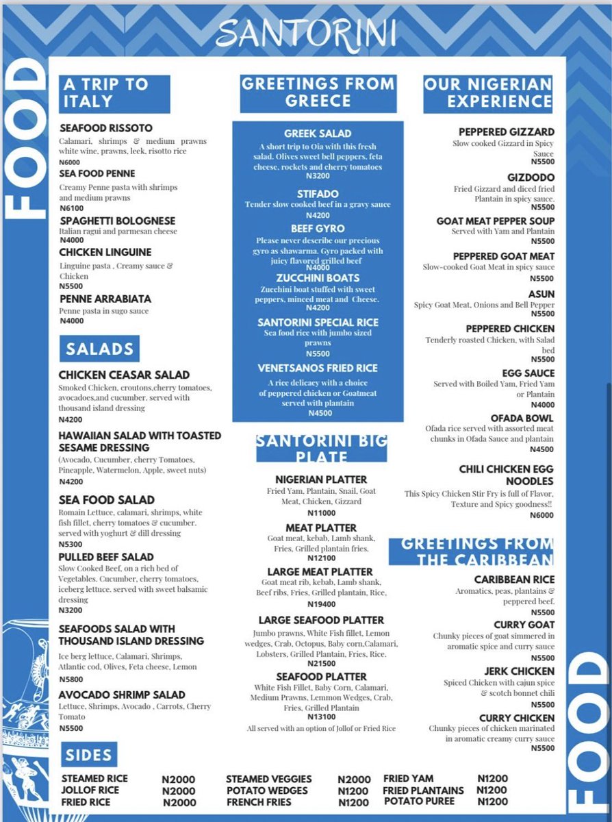 santorini restaurant menu