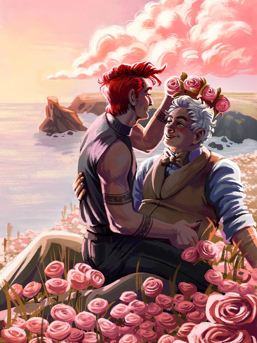 Lilpy_Art's tweet photo. 🌸Flower Crown... or Halo?😇

Pink sunsets are my favourite so I finally had to paint one!

This is also this month's Pä†reön postcard! Links can be found in usual places!
#GoodOmens #ineffablehusbands #Crowley #Aziraphale https://t.co/hwFXQHUx5m