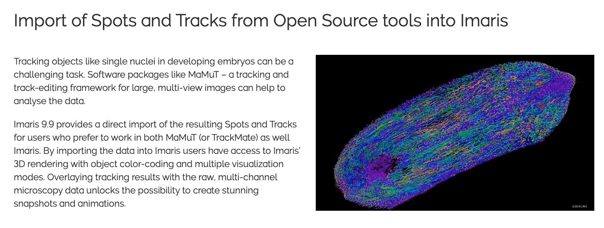 TDLR bragging. Personal small pride today: I have just found that the new @ImarisSoftware can now import #TrackMate and #MaMuT data! I am super proud - I find it great being noticed and integrated into a commercial software. imaris.oxinst.com/newrelease