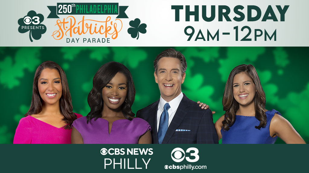 🍀Happy St. Patrick's Day!🍀
Catch the rebroadcast of the St. Patrick's Day Parade this morning on CBS3 and CBS News Philly from 9 a.m. - noon!
CBSPhilly.com/live