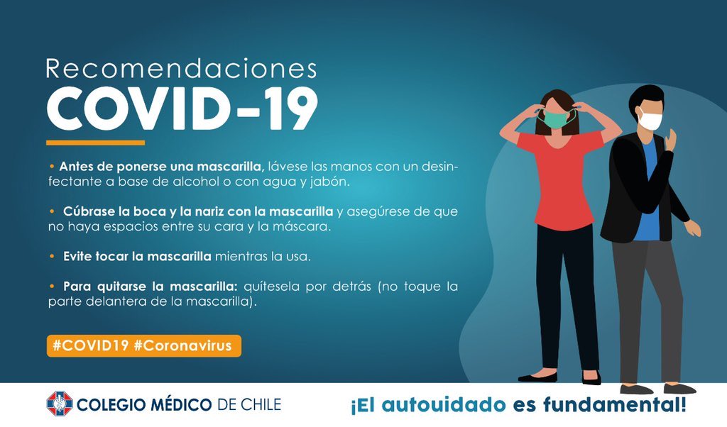 colmedchile's tweet photo. Recordemos que seguimos en pandemia debemos mantener las medidas de autocuidado. 
El uso de mascarilla 😷 nos ayuda a evitar posibles contagios
Te compartimos algunas recomendaciones para usarla de forma correcta 👇 https://t.co/QRSJHzHbyM