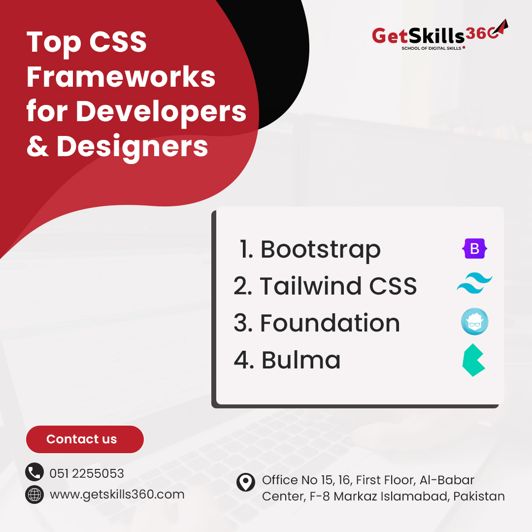 getskills360's tweet photo. Top CSS Frameworks

#frontend #course #shortcourse #webdeveloper #css3 #javascript #appdeveloper #react #angular #frameworks #bootcamp #coding #webdesign #jquery #skillset #skills #softskill #techskills #tech #development #design #graphicdesign #photoshop #adobexd #freelancing https://t.co/aWgutCjyuK