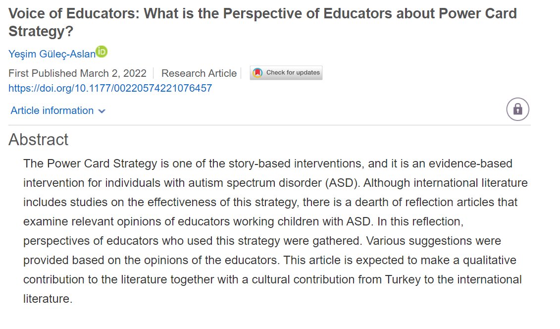 JournalofEd's tweet image. Curious about interventions for students with ASD? Check out this latest publication on the use of the power card strategy! @imuegitim @istmedeniyet