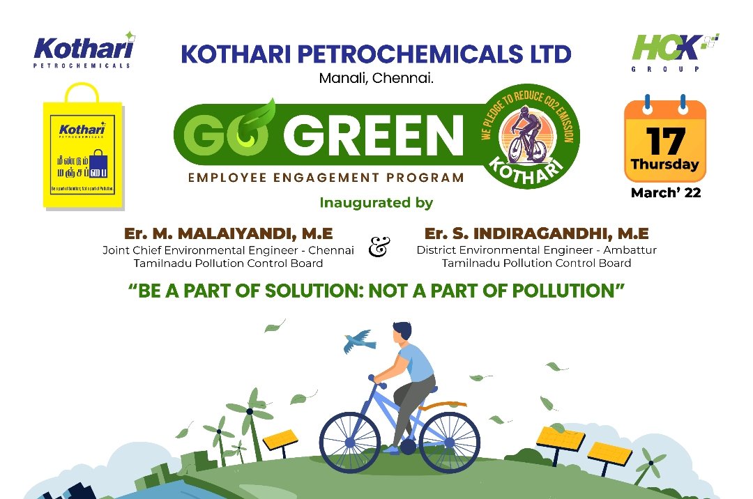 Go Green initiative by #KothariPetrochemicals to promote cycle commute among employees, to distribute 143 cycles to  employees .Hope this will spread among all industries..#saveenvironment #cyclecommute #meendummanjapai 
@csclofficial @chennaicyclists @fmrock @CMOTamilnadu