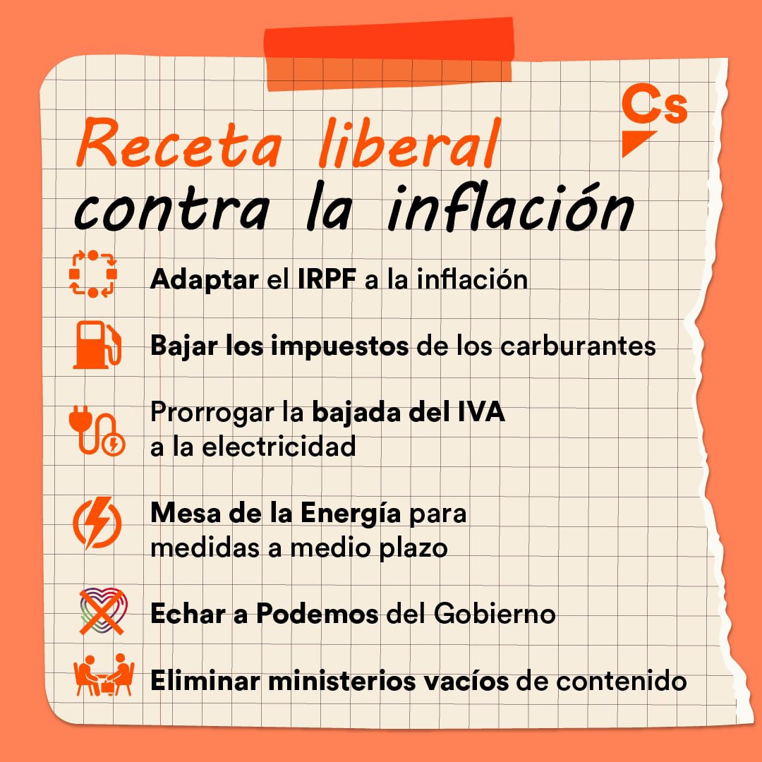 Cs Castilla y León (@cscastillayleon) on Twitter photo 🍊 Esta mañana hemos entregado al Ministro de Presidencia las recetas liberales contra la inflación.
‼️ Los súper-pagadores no pueden esperar al 29 de marzo, necesitan que se empiecen a tomar medidas cuanto antes. 🍊 Esta mañana hemos entregado al Ministro de Presidencia las recetas liberales contra la inflación.
‼️ Los súper-pagadores no pueden esperar al 29 de marzo, necesitan que se empiecen a tomar medidas cuanto antes.