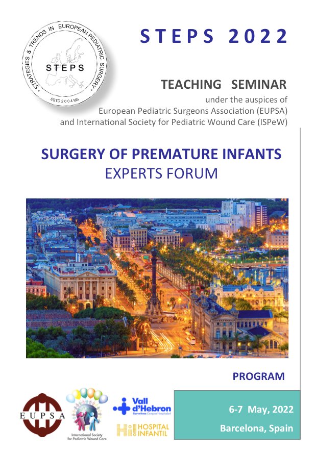 EupsaSurgeons's tweet photo. STEPS 2022 Seminar on "Surgery of premature infants" will be held in Barcelona, Spain on 6-7 May 2022. 
👉Seminar Program can now be accessed: https://t.co/tFh3RRrUpM

@amulyasaxena @vallhebron @EventCentralMe @Me4Ped 

#MedTwitter #pediatricsurgery #prematureinfants https://t.co/QskbAv3bi4