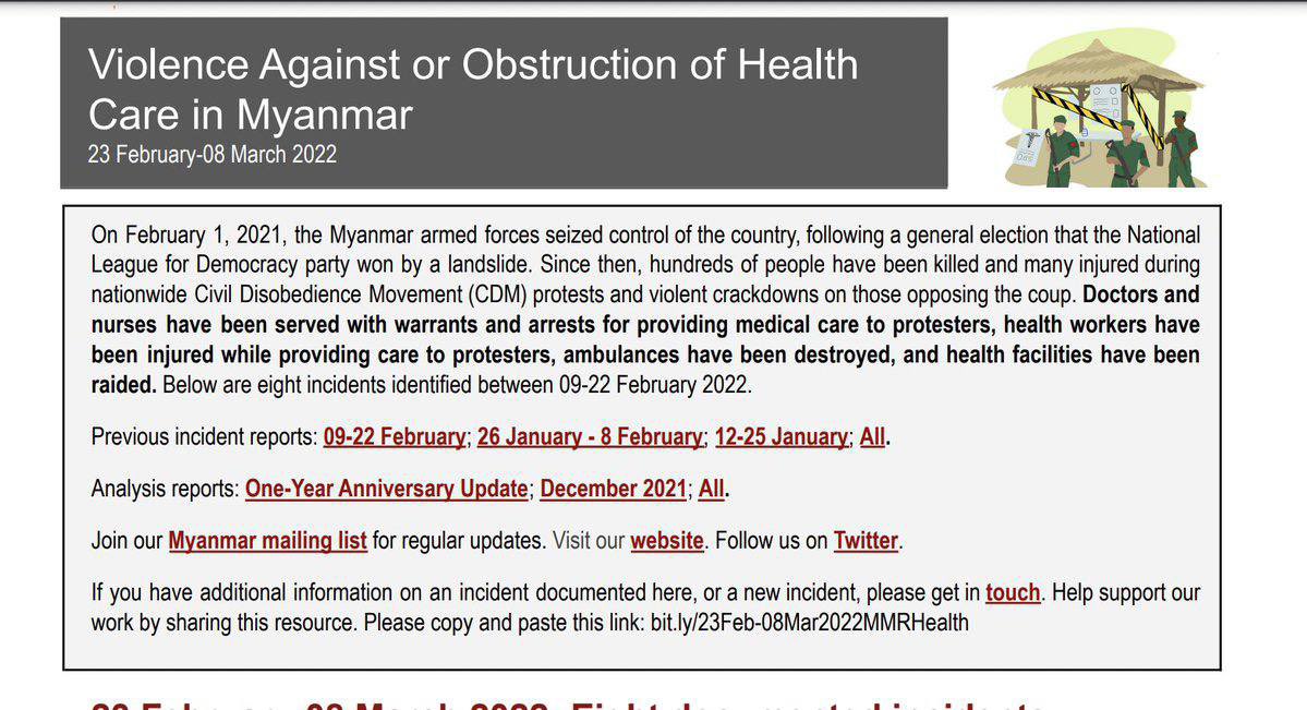 Su10232799's tweet photo. Doctors, nurses &amp; medical professionals are among the innocent civilians, the military junta has targeted. Air raids have injured medics &amp; docs supporting CDM and PDFs across Myanmar. #WhatsHappeningInMyanmar  #2022Mar17Coup https://t.co/b5WfoRzG81