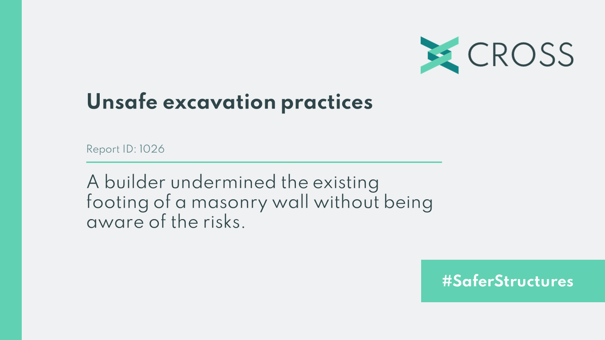 'Unsafe excavation practices'
A builder undermined the existing footing of a masonry wall without being aware of the risks.

Read the full report and lessons learned: bit.ly/3JeduTf

#Construction #Building #structural #engineer #engineering #SaferStructures #masonry