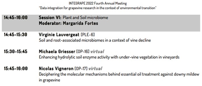 fruitfgb's tweet image. At #integrape 4th Annual Meeting several topics on grapevine research in the context of environmental transition were approached.
@FortesMargarida moderated the session &quot;Plant and Soil microbiome&quot;. 🍇🦠
+ info👉bityli.com/Xxusw
 
@l17111 | @COSTprogramme | #dataintegration