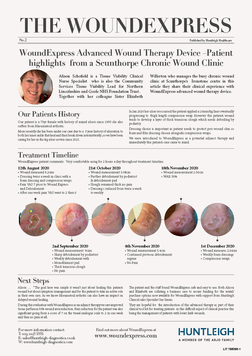 Huntleighdiag's tweet photo. Read how Tissue Viability Clinical Nurse Specialist and Community Services Tissue Viability Lead Alsion Schofiled with her colleague Sister Liz Willerton, share the results of their recent evaluation and patients healing timeline with #WoundExpress as an adjunct therapy. https://t.co/bhLwWfjOIc