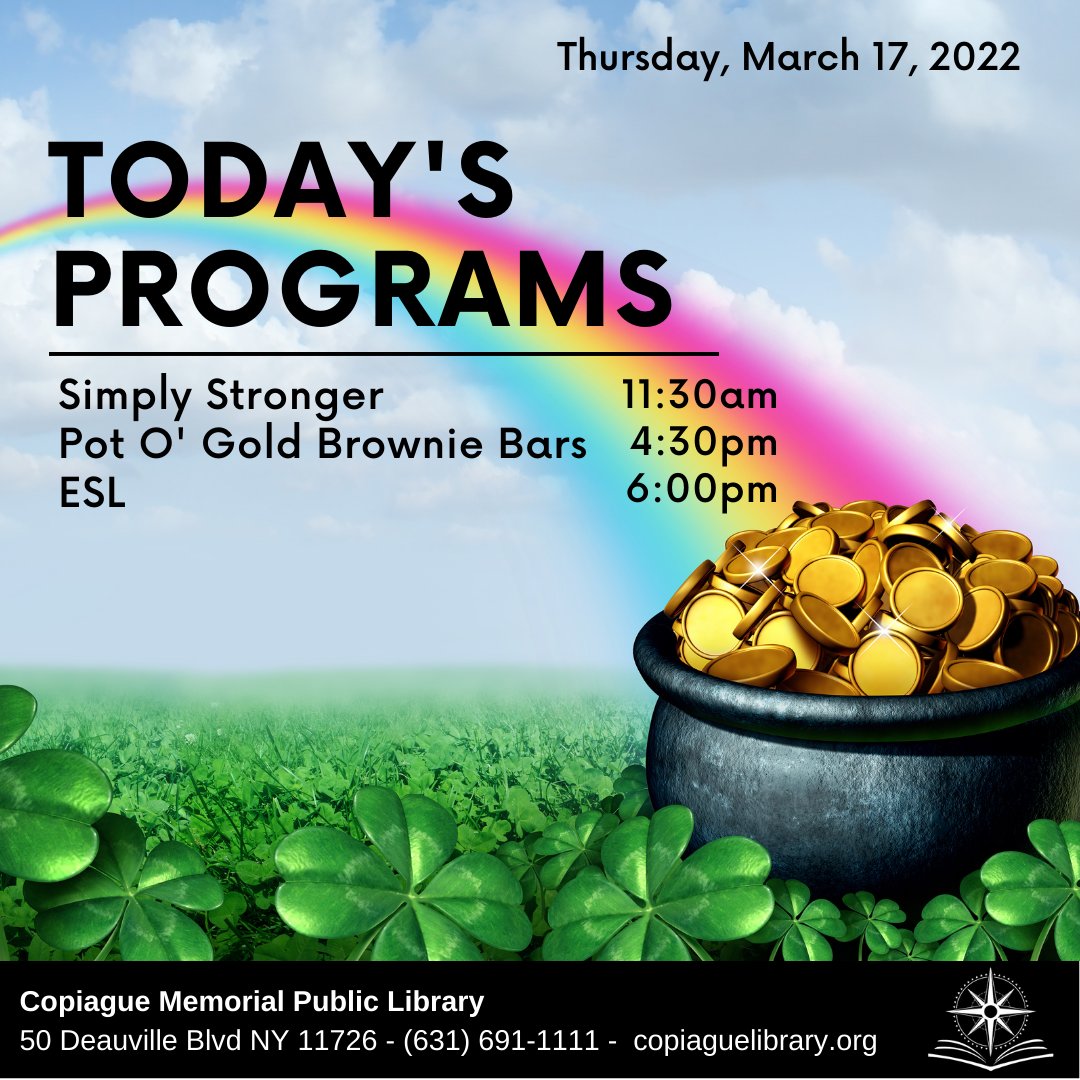 CopiagueLibrary's tweet image. Don&apos;t miss today&apos;s programs!
copiaguelibrary.org

#CopiagueNY #Copiaguelibraryprograms #exercise #ESL #adultprograms #childrensprograms