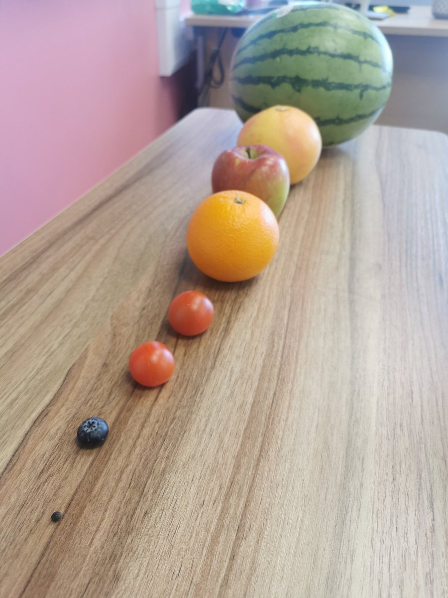 Steph_mathsive's tweet photo. Can you name the planets? 🌍
How many times bigger is Jupiter (watermelon) than Mercury (peppercorn) ?
#spaceandmaths
#spacebootcamp #spacedropdownday @TrinityAcadStE https://t.co/aVCGiNIbwZ